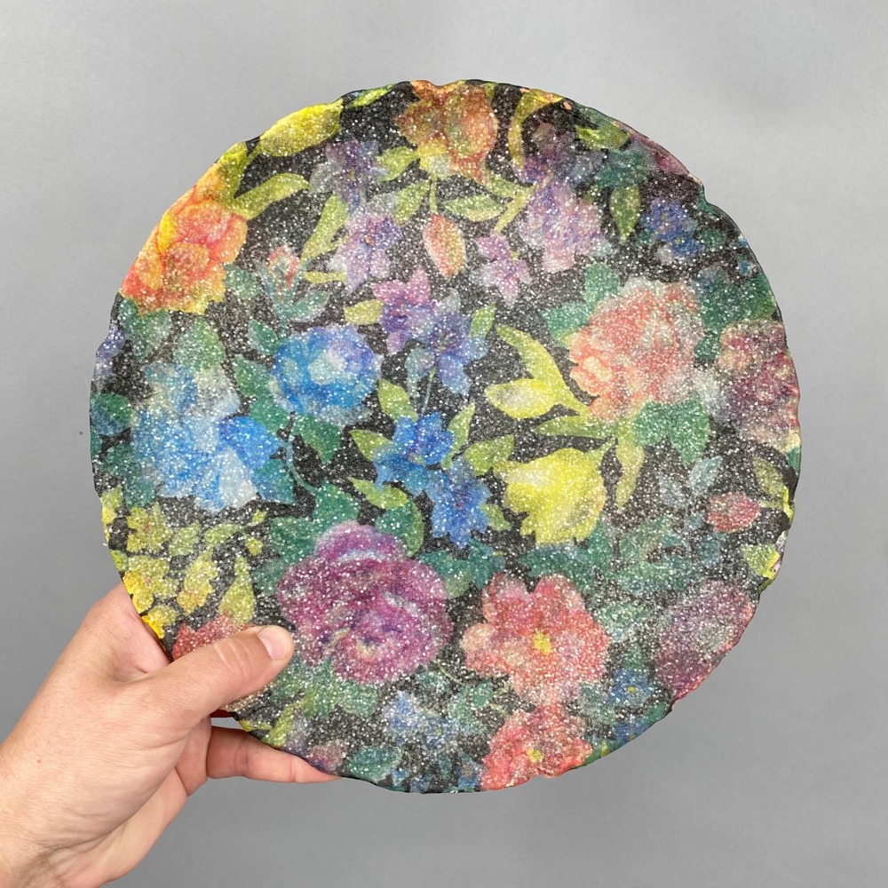 Floral Paper Mache Plate Decorative Colorful Flowers Accent Plate Wall Art Decor